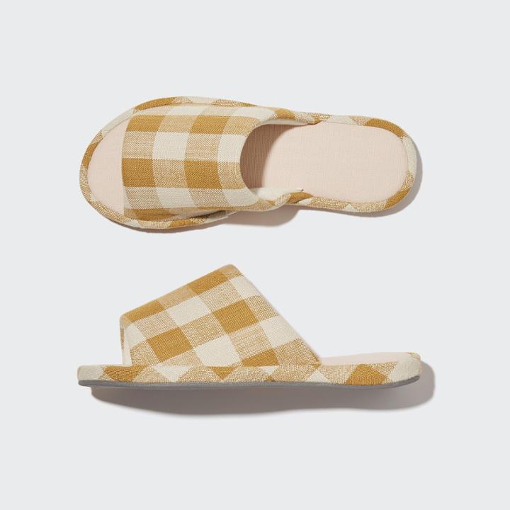 Uniqlo Open Toe Canvas Checked Slippers