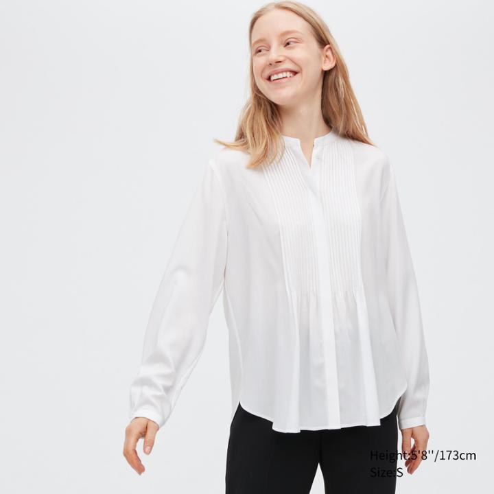 Uniqlo Rayon Pintuck Long-sleeve Blouse