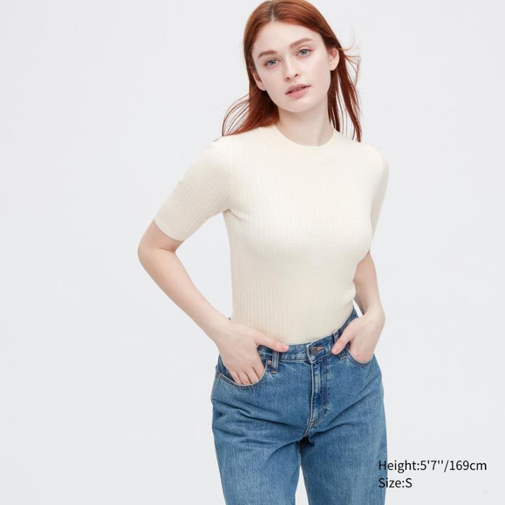 Uniqlo Extra Fine Merino Ribbed Half-sleeve Short Sweater