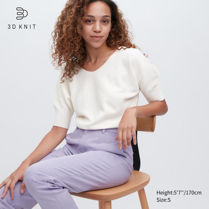 Uniqlo 3d Knit Cotton Volume Half-sleeve Sweater