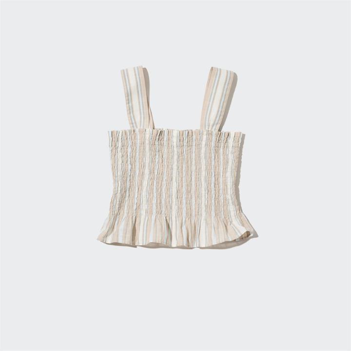 Uniqlo Cotton Striped Shirred Sleeveless Blouse