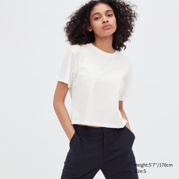 Uniqlo Slub Jersey Crew Neck Cropped T-shirt