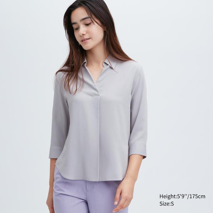 Uniqlo Rayon Skipper Collar 3/4 Sleeve Blouse