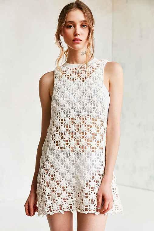 Urban Outfitters Kimchi Blue Floral Crochet Tunic Top,ivory,l
