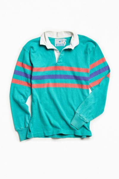 Urban Outfitters Vintage Vintage Lands End Teal Multi Stripe Rugby Shirt
