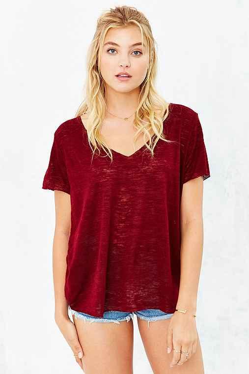 Urban Outfitters Project Social T Textured-knit V-neck Tee,bright Red,s