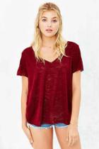 Urban Outfitters Project Social T Textured-knit V-neck Tee,bright Red,s
