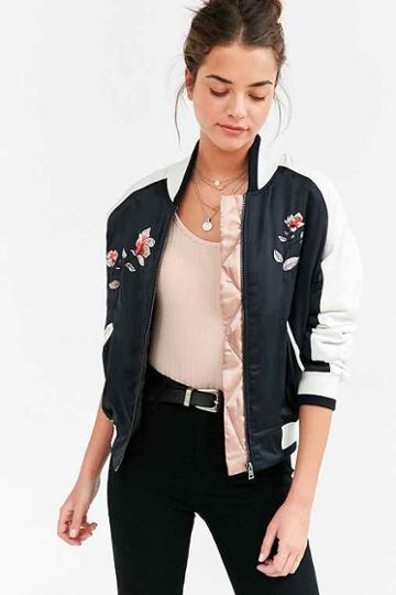 Urban Outfitters Silence + Noise Stays On Tour Satin Bomber Jacket,novelty,xs