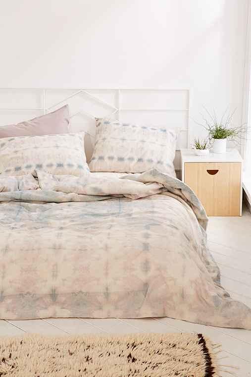 Urban Outfitters Miro Shibori Linen Blend Duvet Cover,cream,full/queen