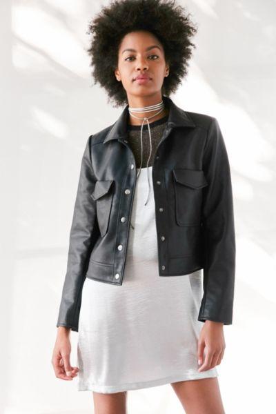 Urban Outfitters Kimchi Blue Shrunken Vegan Leather Trucker Jacket