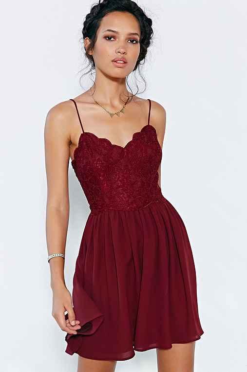 Urban Outfitters Kimchi Blue Spaghetti Strap Lace Dress,maroon,4