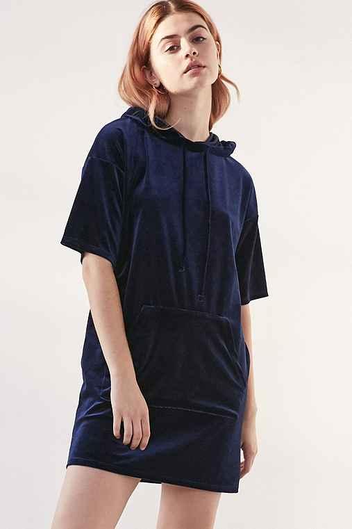 Urban Outfitters Silence + Noise Velvet Hoodie Tee Dress,navy,s