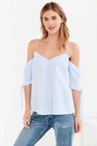 Urban Outfitters Kimchi Blue Seersucker Cold-shoulder Tie-sleeve Top,sky,xs