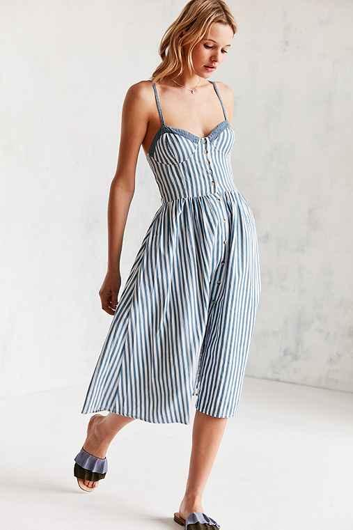 Urban Outfitters Rolla's Eve Stripe Button-down Midi Dress,blue Multi,s