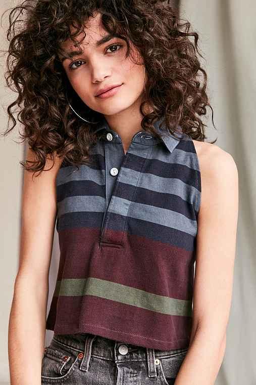 Urban Outfitters Urban Renewal Recycled Cropped Sleeveless Rugby Shirt,charcoal,s/m