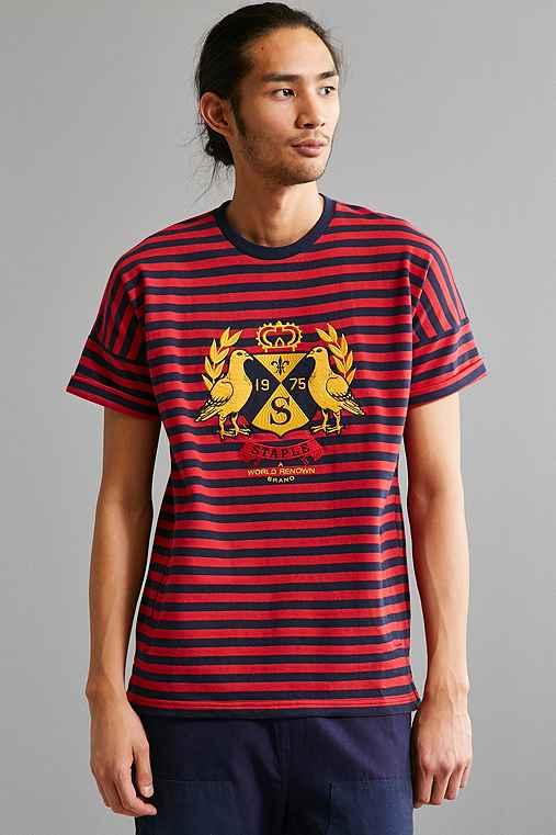 Urban Outfitters Staple Stripe Fleece Crew Neck Sweatshirt,red,l