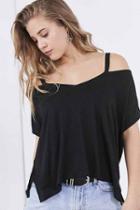 Urban Outfitters Silence + Noise Split-cut Cold Shoulder Tee,black,xs