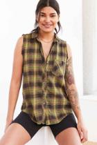 Urban Outfitters Bdg Re-worked Sleeveless Flannel Shirt,green,xs