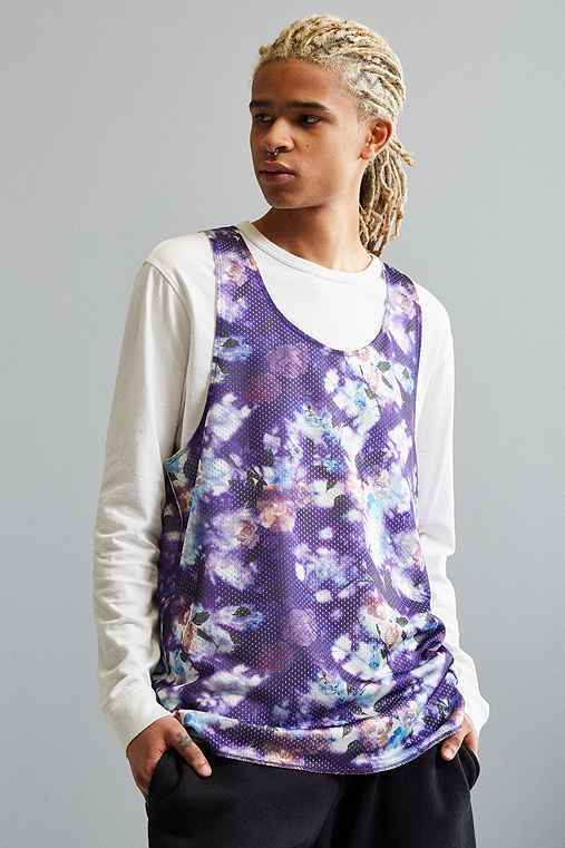 Urban Outfitters Uo Printed Mesh Tank Top,blue Multi,xl