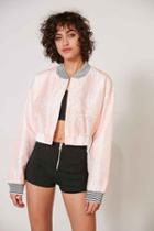 Urban Outfitters Without Walls Katey Embroidered Parachute Cropped Bomber Jacket,white,m
