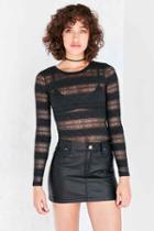 Urban Outfitters Kimchi Blue Arianna Lace Stripe Top,black,l