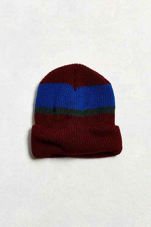 Urban Outfitters Uo Striped Beanie,maroon,one Size