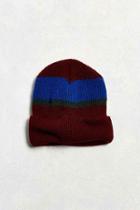 Urban Outfitters Uo Striped Beanie,maroon,one Size