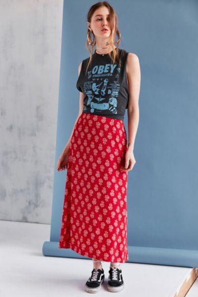 Bog Collective Printed Flute Hem Midi Skirt