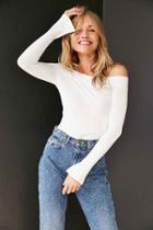 Urban Outfitters Silence + Noise Rib Knit Off-the-shoulder Top,white,xs