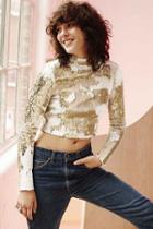 Urban Outfitters Silence + Noise Akiko Sequin Mock Neck Top,gold,m