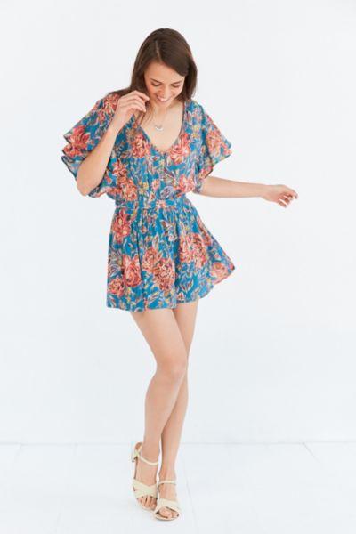 Urban Outfitters Kimchi Blue Ellana Floral Ruffle-sleeve Romper