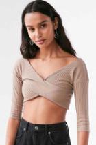 Urban Outfitters Kimchi Blue Don't Get It Twisted Cropped Top,taupe,l