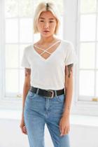 Urban Outfitters Project Social T Karlie Cross-front Deep-v Tee,white,xs