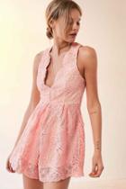 Urban Outfitters Love Triangle Arabesque Plunging Lace Romper,rose,xs
