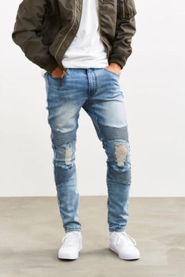 Sushi Radio Destructed Blue Skinny Moto Jean