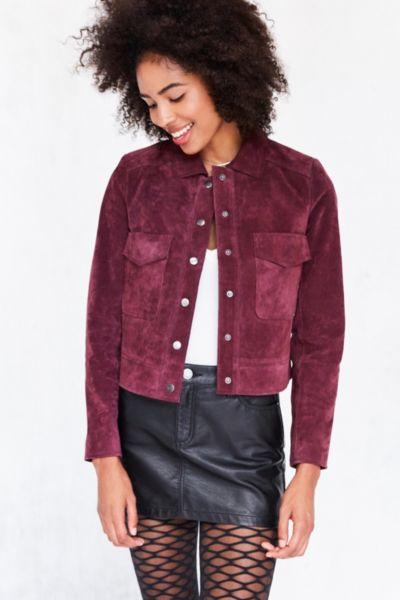 Urban Outfitters Kimchi Blue Shrunken Vegan Suede Trucker Jacket