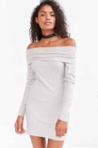 Urban Outfitters Silence + Noise Lauralie Off-the-shoulder Ribbed Mini Dress,grey,s