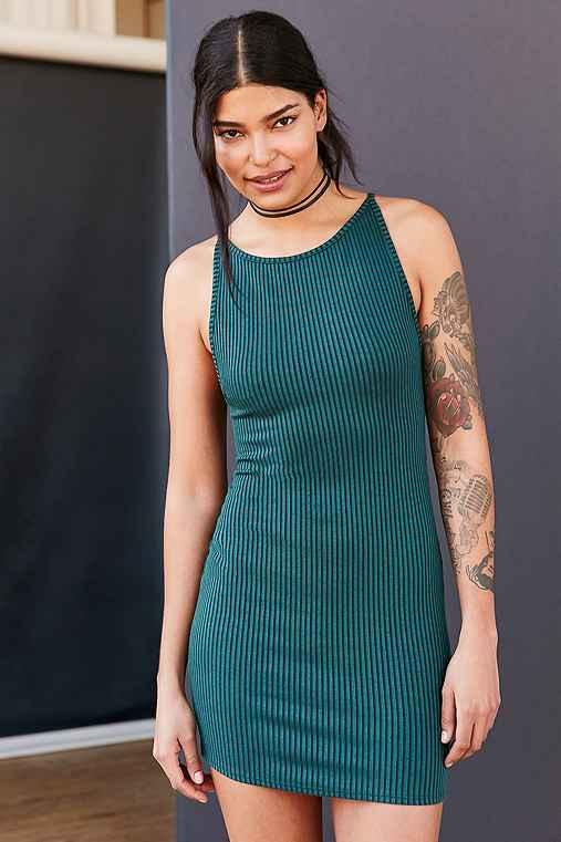 Urban Outfitters Bdg Ribbed High-neck Bodycon Mini Dress,dark Green,l