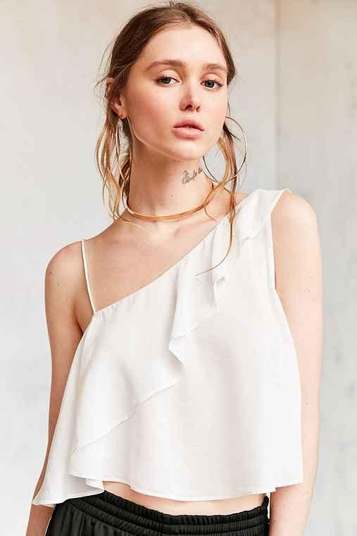Urban Outfitters Silence + Noise Myra Asymmetrical Ruffle Blouse,white,xs