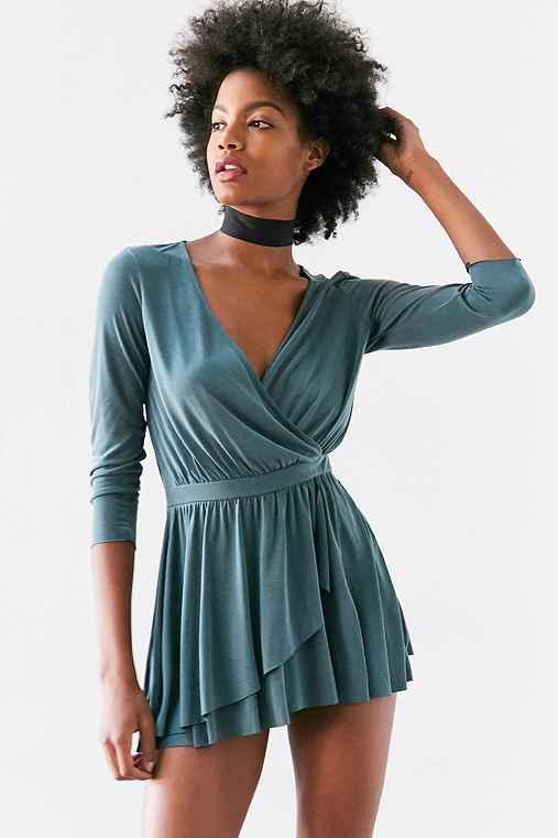 Urban Outfitters Silence + Noise Cass Cupro Skort Romper,green,l