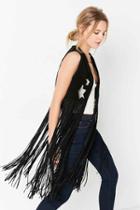 Urban Outfitters Understated Leather X Uo Starry Suede Fringe Vest,black,one Size