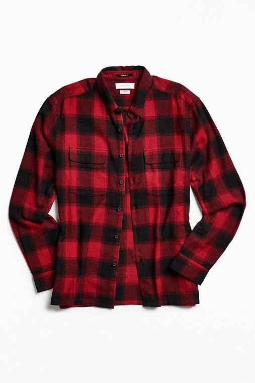 Urban Outfitters Uo Buffalo Shadow Plaid Flannel Button-down Shirt,red,xs