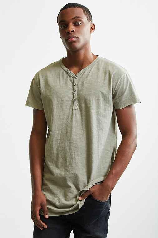 Urban Outfitters Feathers Slub Droptail Henley Tee,bright Green,xl