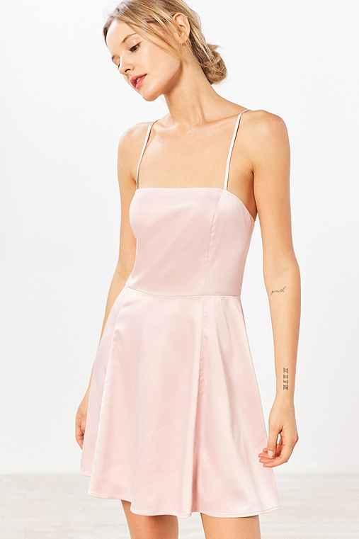 Urban Outfitters Kimchi Blue Satin Straight-neck Fit + Flare Mini Dress,blush,10