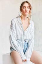Urban Outfitters Bdg Twill Striped Button-down Shirt,black,m