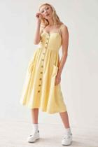 Urban Outfitters Cooperative Emilia Linen Button-down Midi Dress,yellow,l