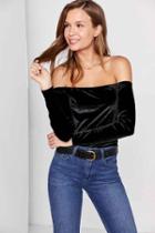 Urban Outfitters Silence + Noise Lilly Velvet Off-the-shoulder Top,black,s