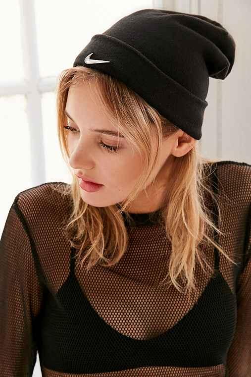Urban Outfitters Nike Swoosh Beanie,black,one Size