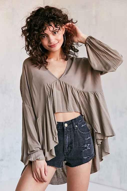 Urban Outfitters Ecote Greenly High/low Blouse,brown,s