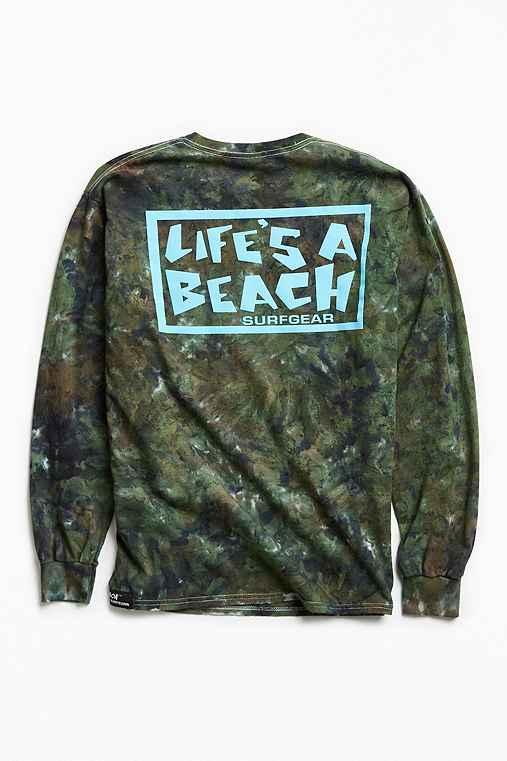 Urban Outfitters Life's A Beach Logo Dyed Long Sleeve Tee,green,s